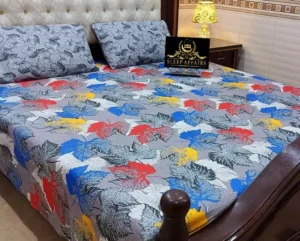 red blue flowers luxury cotton bedsheet