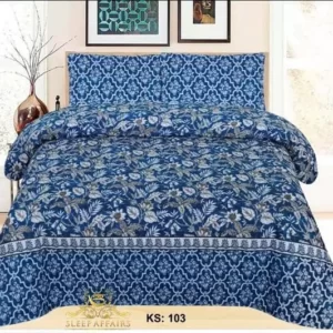 Blue marigold cotton satin luxury bedsheet