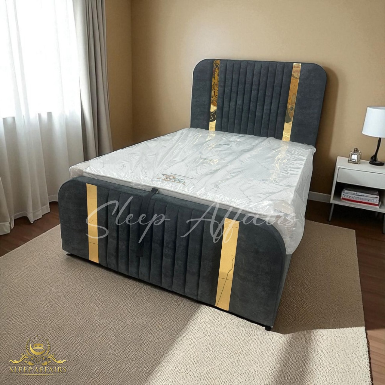 Aqua Mirror Sleigh Bed