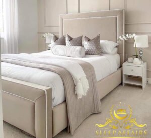 creamy plain headboard sleigh bed frame