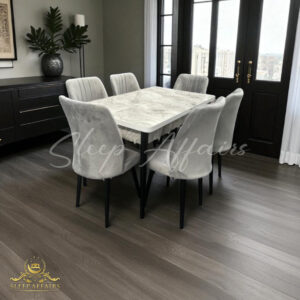 Epal Lux Dining Set – 1 Table & 6 Chairs Gray - Image 2