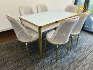 White and Gold dinning table and chairs - Image 2