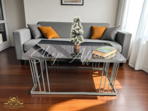 Modern Elegance Rectangular Table Blue and Silver - Image 2