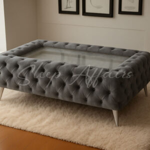 Grey & Silver Tufted Coffee Table with Mirror Top